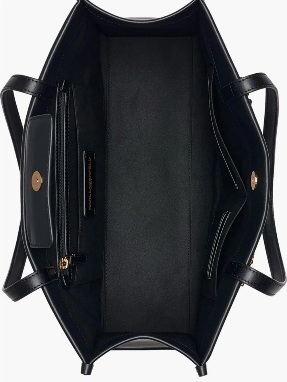 Karl Lagerfeld Black Leather Tote with Gold Chain Detail